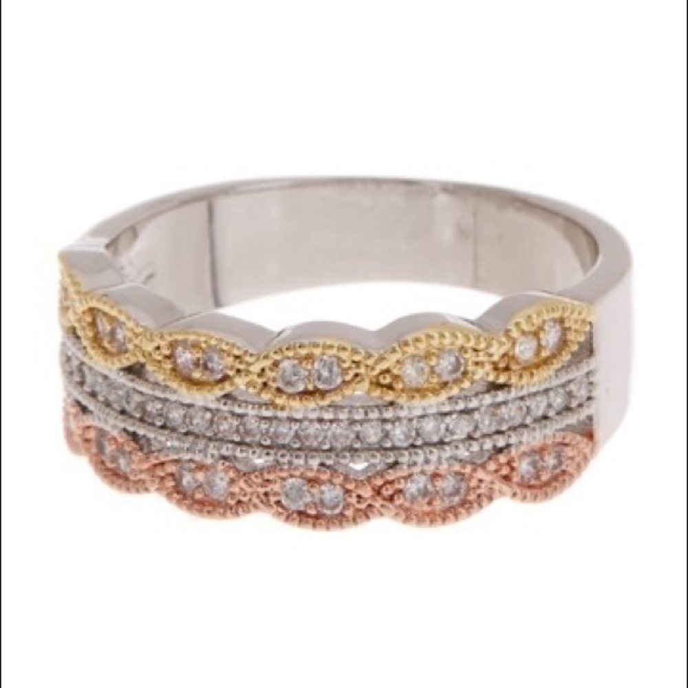 CZ Micro Tri Stacked Ring
White, rose, gold ring